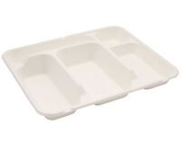 carton de 200 (4 paquets de 50) plateaux repas en fibre de canne à 5 compartiments - 300x245x40 mm