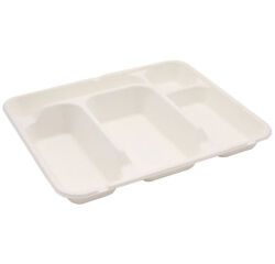 carton de 200 (4 paquets de 50) plateaux repas en fibre de canne à 5 compartiments - 300x245x40 mm