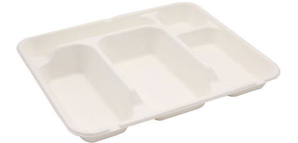 carton de 200 (4 paquets de 50) plateaux repas en fibre de canne à 5 compartiments - 300x245x40 mm