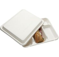 carton de 200 (4 paquets de 50) couvercles en fibre de canne pour plateau 5 compartiments 707646 310x250x33 mm