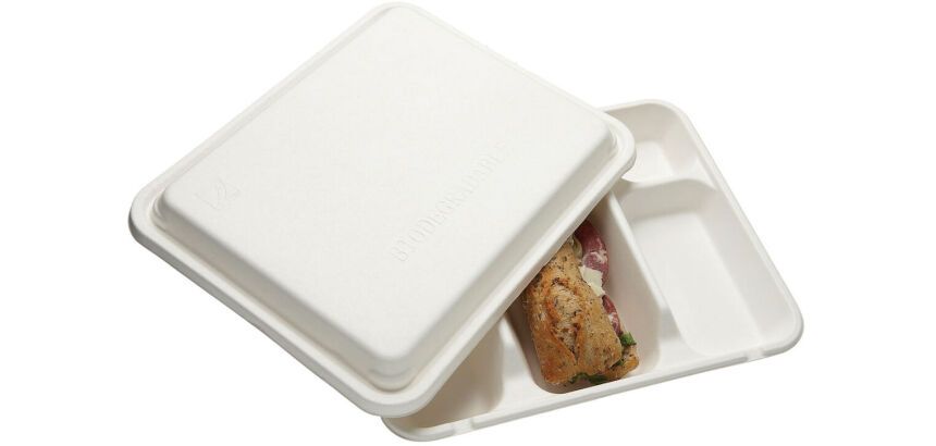 carton de 200 (4 paquets de 50) couvercles en fibre de canne pour plateau 5 compartiments 707646 310x250x33 mm