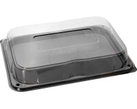 Carton de 25 plats PS noir avec couvercles en PET transparent 45x30 cm hauteur 6 cm