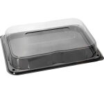 Carton de 25 plats PS noir avec couvercles en PET transparent 35x24 cm hauteur 5 cm