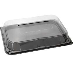 Carton de 25 plats PS noir avec couvercles en PET transparent 35x24 cm hauteur 5 cm