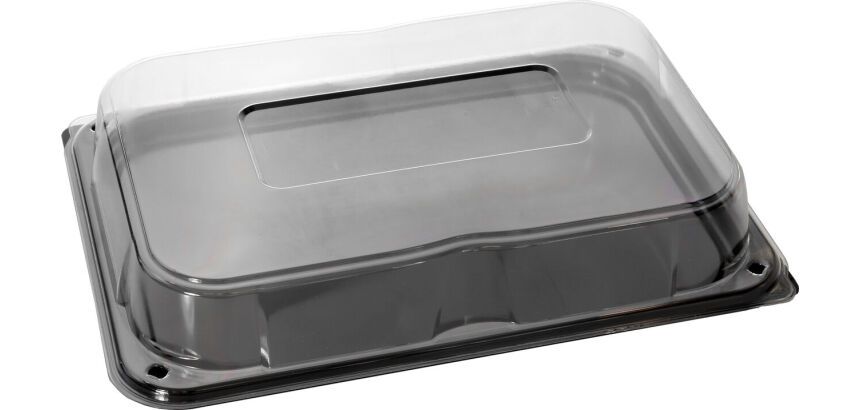 Carton de 25 plats PS noir avec couvercles en PET transparent 35x24 cm hauteur 5 cm