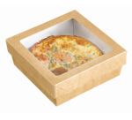 carton de 200 (10 sachets de 20) boites snacking carrées en carton brun avec couvercle à fenêtre 110 h 40 mm
