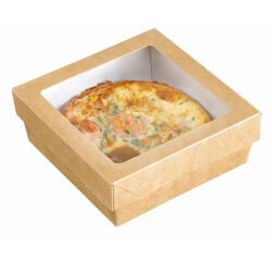 carton de 200 (10 sachets de 20) boites snacking carrées en carton brun avec couvercle à fenêtre 110 h 40 mm