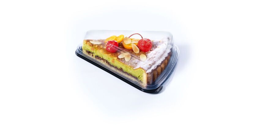 Carton de 420 (14 sachets de 30) bases tarte triangle PET noir avec couvercles transparents PET
