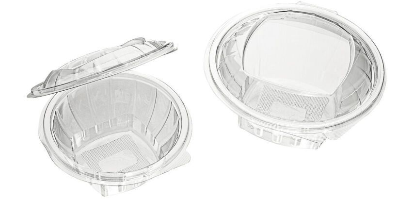 Carton de 400 (4 sachets de 100) saladiers cristal avec couvercles à charnière ø 17 cm hauteur 9 cm 75 cl