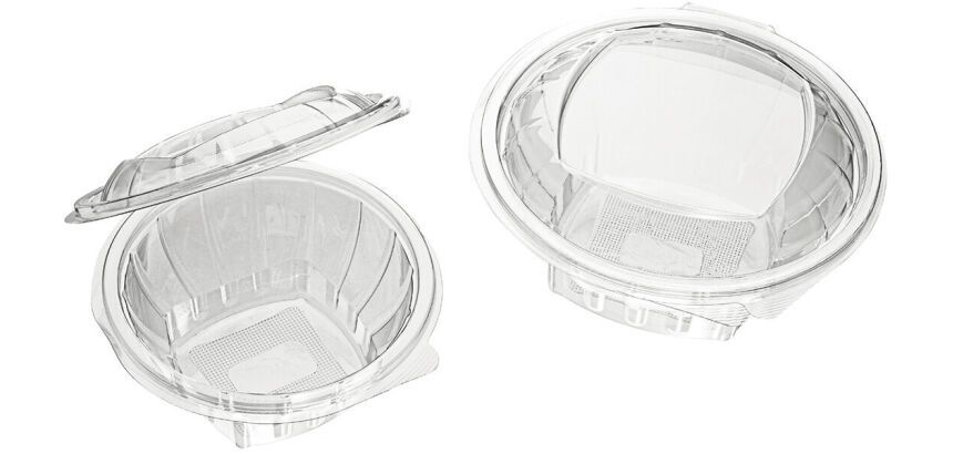 Carton de 400 (4 sachets de 100) saladiers cristal avec couvercles à charnière ø 17 cm hauteur 9 cm 75 cl