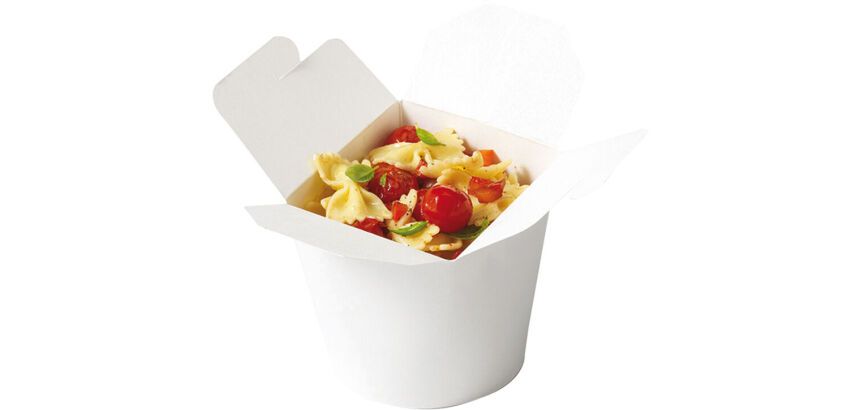 carton de 500 (10 sachets de 50) pots snack à pâtes carton blanc avec couvercle repliable  45 cl