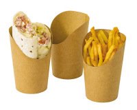 carton de 1000 (20 sachets de 50) pots snack en carton brun pour wraps ou frites ø bas 80 h 134 mm