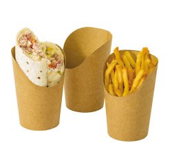carton de 1000 (20 sachets de 50) pots snack en carton brun pour wraps ou frites ø bas 80 h 134 mm