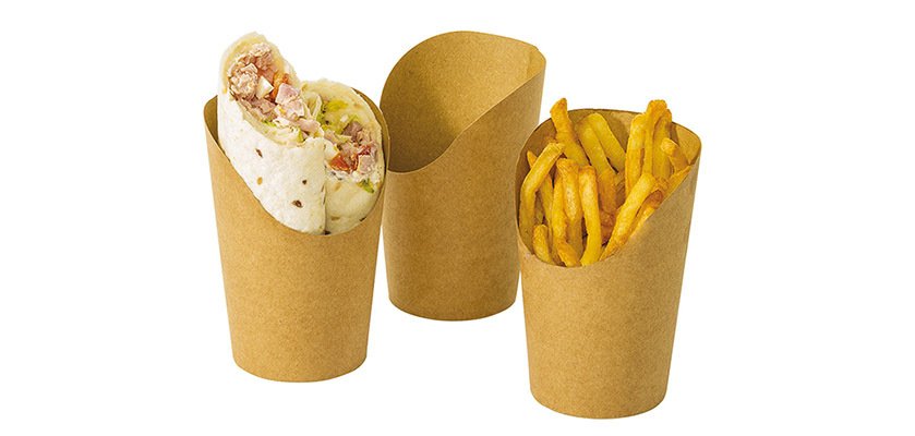 carton de 1000 (20 sachets de 50) pots snack en carton brun pour wraps ou frites ø bas 80 h 134 mm
