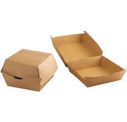 carton de 300 (6 sachets de 50) boîtes à burger carrées en carton brun 150x130 h 50/85 mm