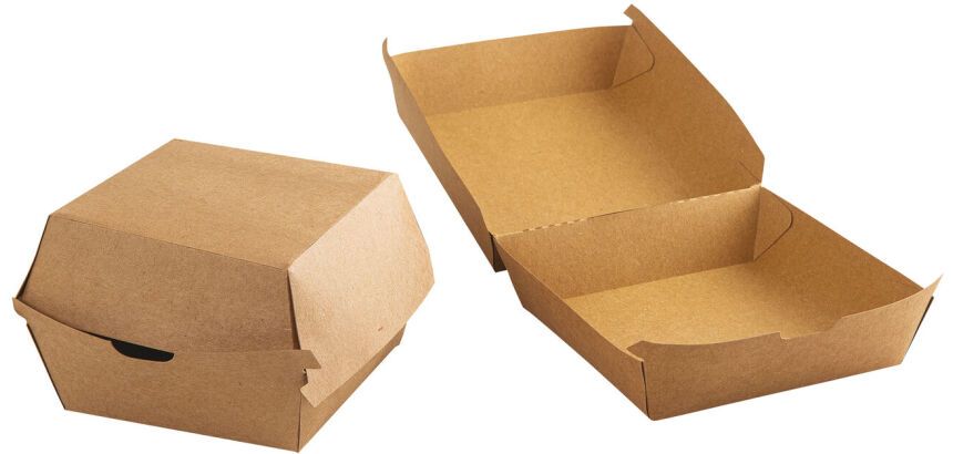 carton de 300 (6 sachets de 50) boîtes à burger carrées en carton brun 150x1155 h 40/75 mm