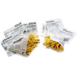 carton de 1000 sachets à frites en papier ingraissable impression journal 130x130 mm / 100 g