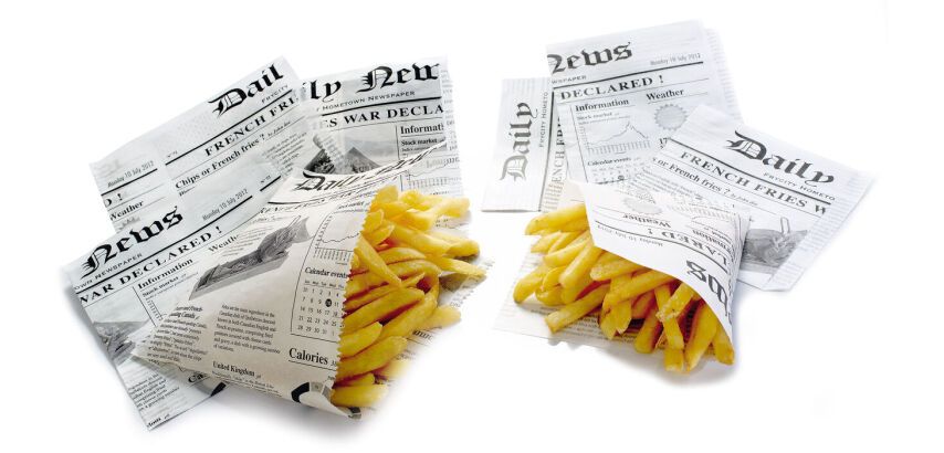 carton de 1000 sachets à frites en papier ingraissable impression journal 130x130 mm / 100 g