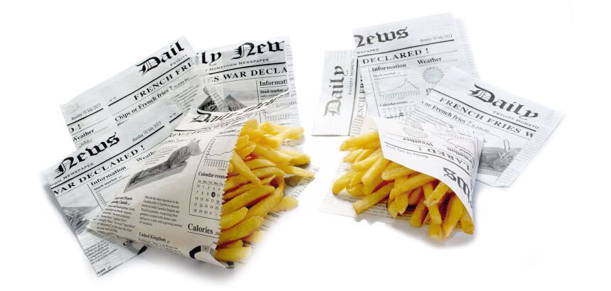 carton de 1000 sachets à frites en papier ingraissable impression journal 130x130 mm / 100 g
