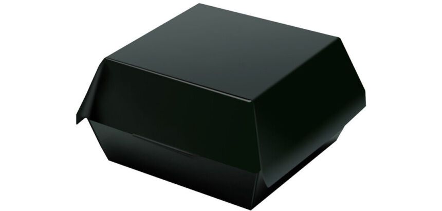 sachet de 50 boîtes burger carton noir avec couvercle articulé 11,5x11,5 cm hauteur 6 cm
