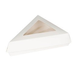 carton de 300 (4 sachets de 75) boites à tarte triangle carton blanc avec couvercle fenêtre pet