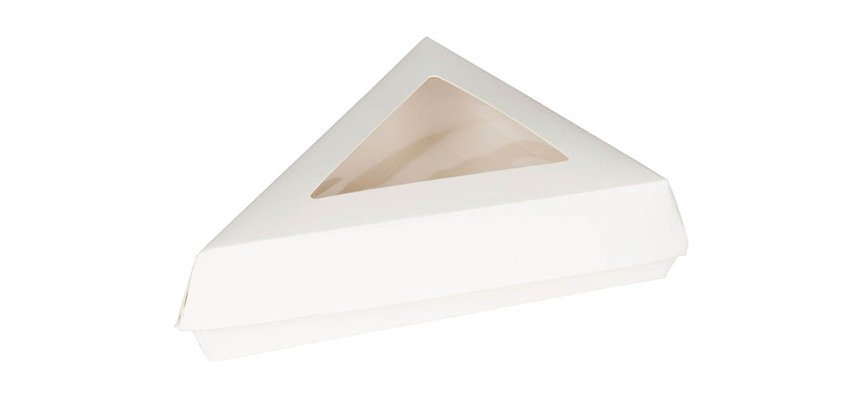 carton de 300 (4 sachets de 75) boites à tarte triangle carton blanc avec couvercle fenêtre pet