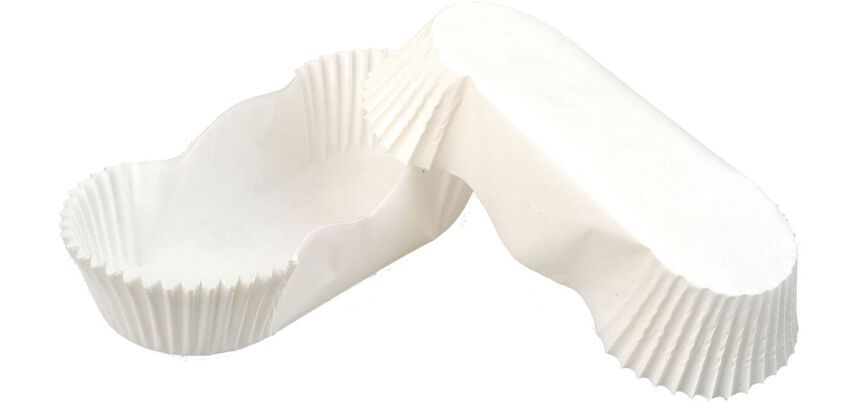 boîte de 1000 caissettes pâtissières en papier silisé n° 88 ovales 105x40x25 mm blanc