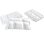 Carton de 200 (4x50) plateaux repas en PS blanc renforcé 5 compartiments 32x22,5 cm hauteur 3,4 cm
