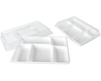 Carton de 200 (4x50) plateaux repas en PS blanc renforcé 5 compartiments 32x22,5 cm hauteur 3,4 cm