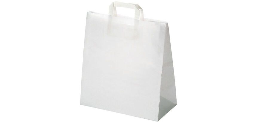 carton de 250 sacs cabas en papier kraft blanc avec poignées 215x305 mm, soufflets de 118 mm