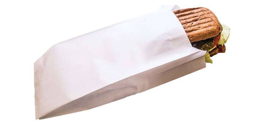 paquet de 1000 sachets à sandwich en papier blanc ingraissable 120x340 mm avec soufflets de 40 mm
