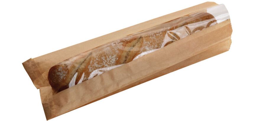 paquet de 1000 sachets à sandwich en papier kraft avec fenêtre en polypropylène 90x350 mm avec soufflets de 65 mm