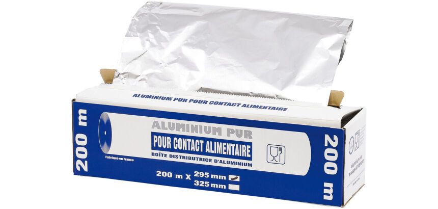 rouleau de film aluminium de 200m  en boîte distributrice, largeur 29,5 cm