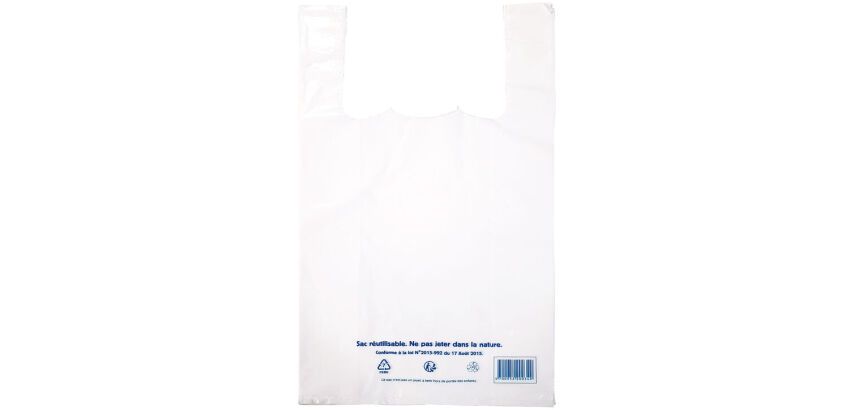 Carton de 400 (8 paquets de 50) sacs cabas PP basse densité  30+14x54 cm
