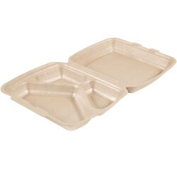 Carton 130 (2 sachets de 65) boîtes lunch en PPE avec couvercle articulé 3 compartiments 24 x 20,7 hauteur 6,8 cm