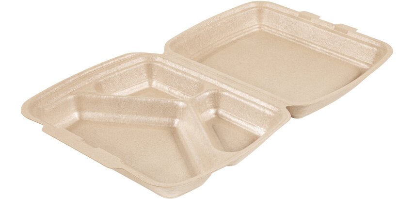 Carton 130 (2 sachets de 65) boîtes lunch en PPE avec couvercle articulé 3 compartiments 24 x 20,7 hauteur 6,8 cm