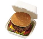 carton de 500 (10 paquets de 50) boîtes à burger en fibre avec couvercle articulé 150x150x44 mm