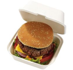 carton de 500 (10 paquets de 50) boîtes à burger en fibre avec couvercle articulé 150x150x44 mm