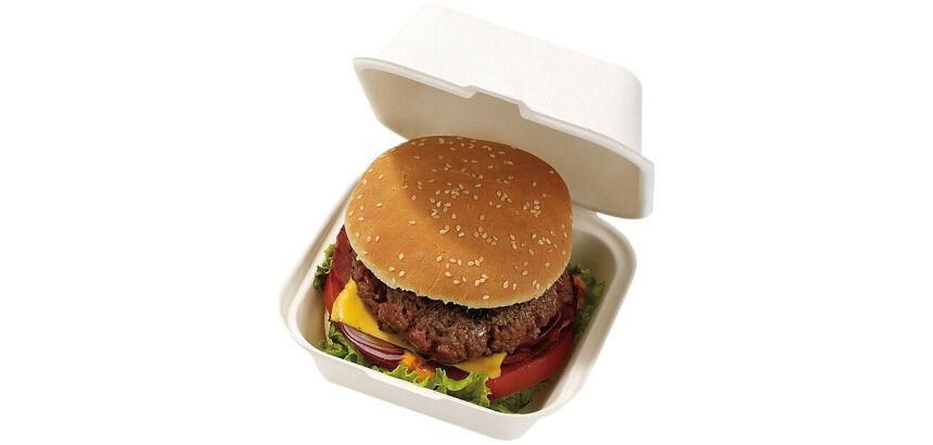 carton de 500 (10 paquets de 50) boîtes à burger en fibre avec couvercle articulé 150x150x44 mm