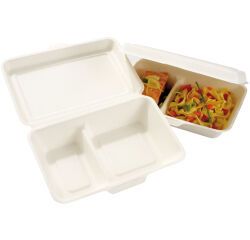 carton de 500 (10 paquets de 50) boîtes lunch en fibre avec couvercle articulé 2 compartiments 250x160x60 mm