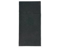 paquet de 50 serviettes pochettes pliées en non tissé, 40x40 cm format plié 10x20 cm noir