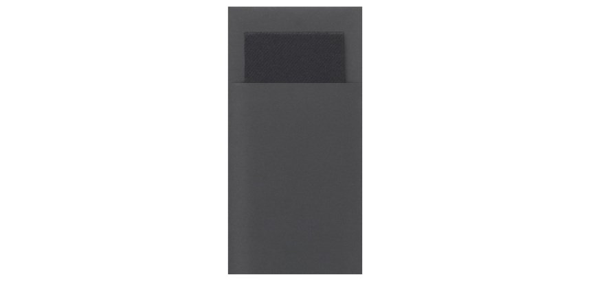 carton de 200 (4 sachets de 50) pochettes carbone 11x23 cm avec serviette pliée 30x39 cm noir