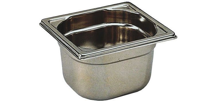 bac gastronorme plein inox - sans anse - GN 1/6 profondeur 6.5 cm