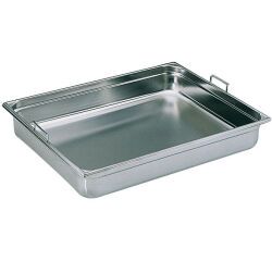 bac gastronorme plein inox - avec anses escamotables - GN 2/1 profondeur 15 cm