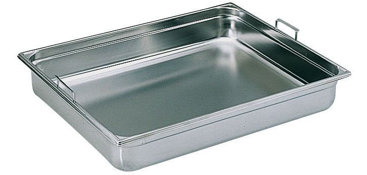 bac gastronorme plein inox - avec anses escamotables - GN 2/1 profondeur 20 cm