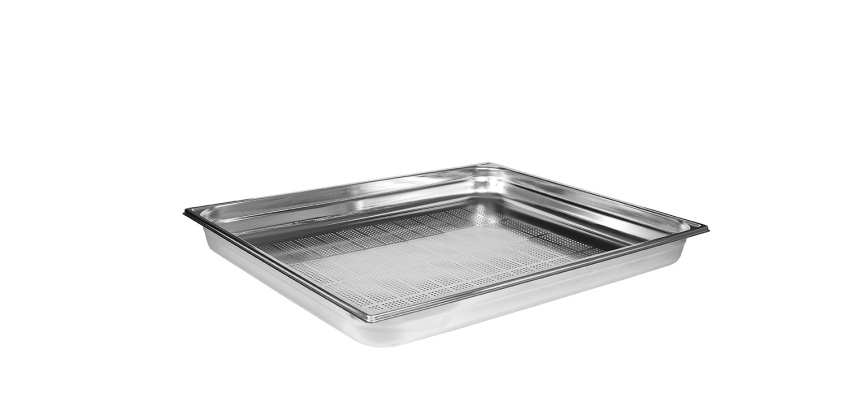 bac gastronorme perforé inox - sans anse - GN 2/1 profondeur 6.5 cm