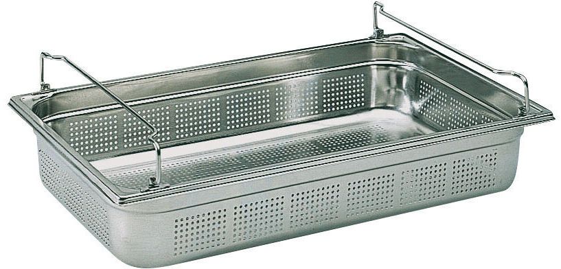 bac gastronorme perforé inox - avec anses panier - GN 1/1 profondeur 15 cm