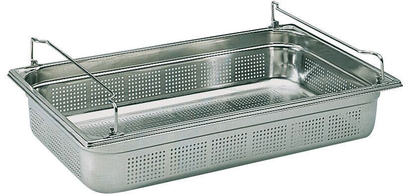 bac gastronorme perforé inox - avec anses panier - GN 1/1 profondeur 15 cm