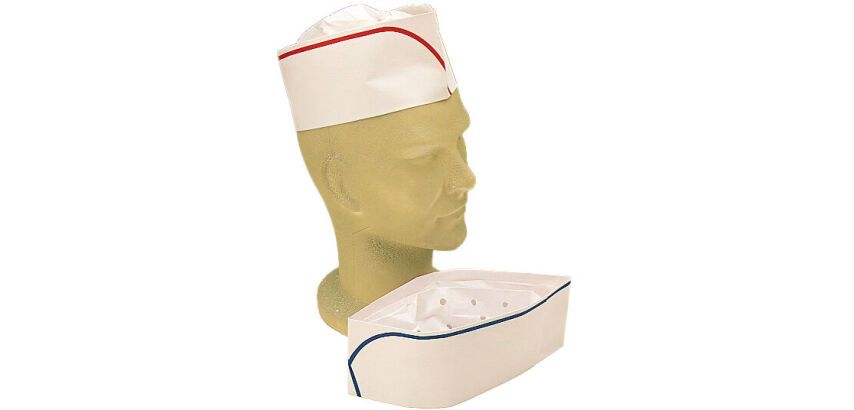 boîte distributrice de 100 calots en papier blanc avec liseré bleu