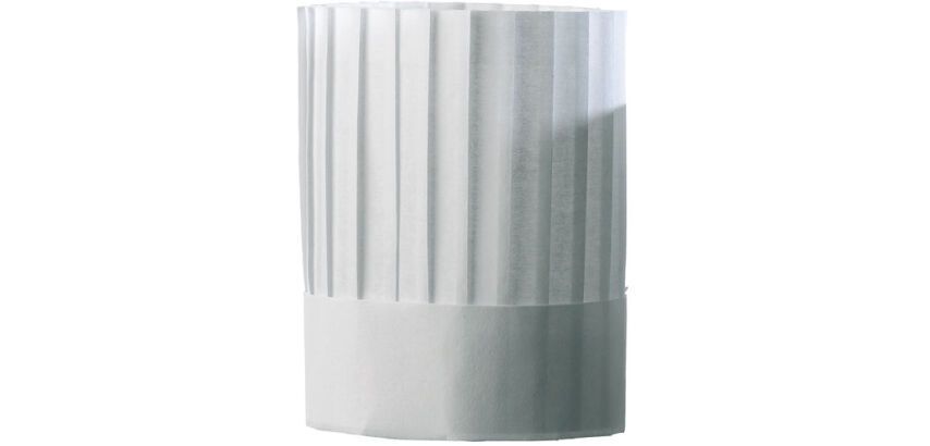 sachet de 10 toques "CHEF" BLANCHES plissées en non-tissé, H 22,5 cm sans coiffe